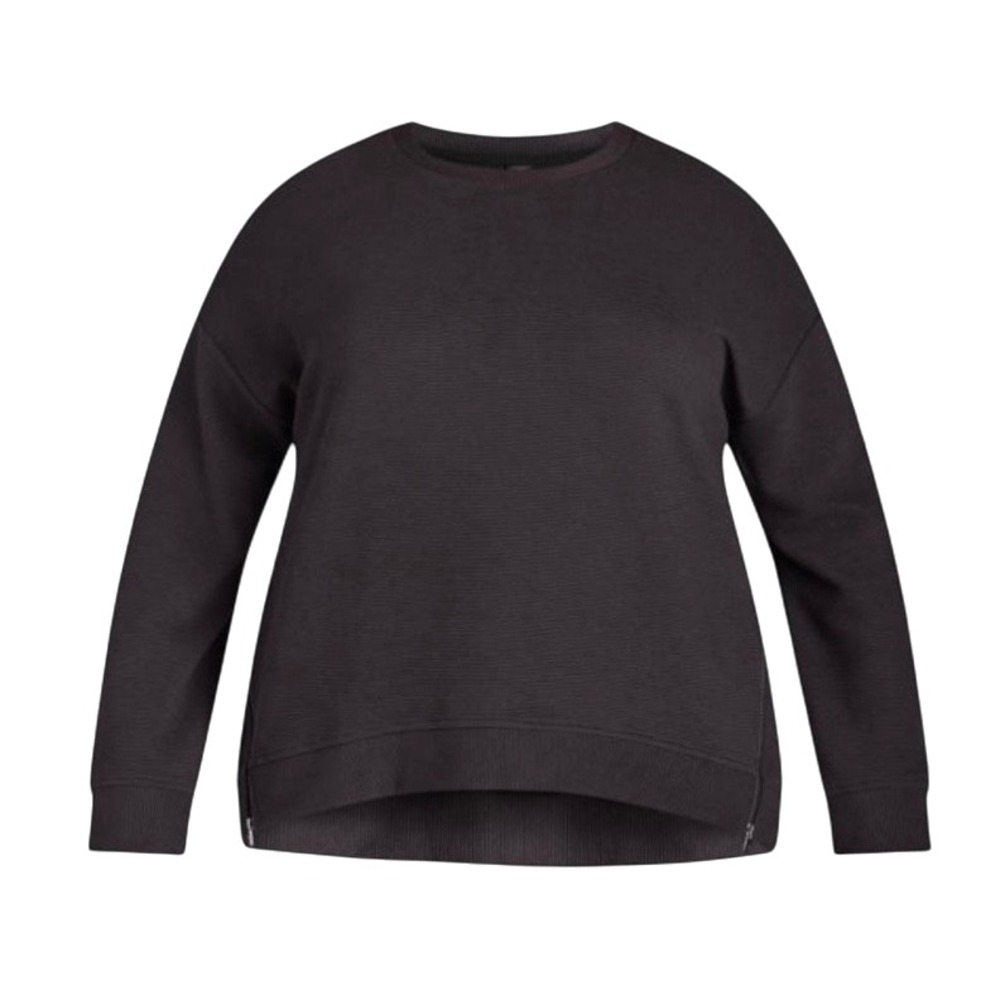 AVIA Ottoman Crew Neck RIBBED KNIT SWEATSHIRT TOP Side Hem Zippers BLACK Plus 3X